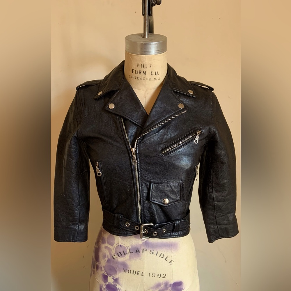 1990s Kerr Leathers Moto Style Leather Motorcycle Jacket Made in USA Size L